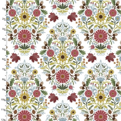 3 Wishes - Autumn Meadow - Damask Flowers, White