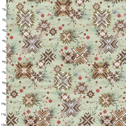 3 Wishes - Snowflake Lodge - Woodgrain Stars, Green