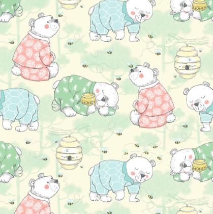 A.E. Nathan - Comfy Flannel Prints - Sleepy Bear, Yellow