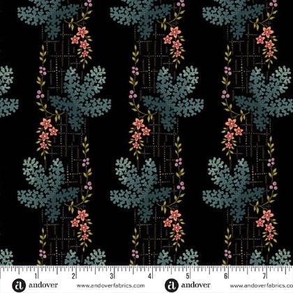 Andover Fabrics - Dahlia - Tree Moss, Midnight