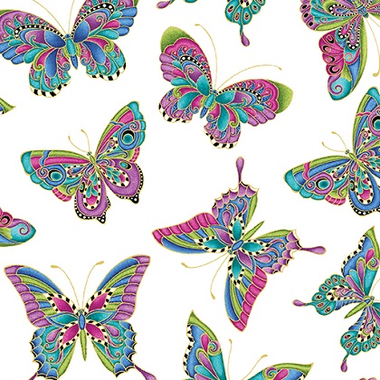 Benartex - Alluring Butterflies - Small Butterfly, Multi on White