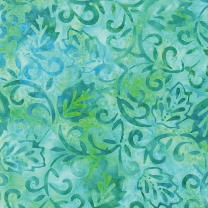 Benartex - Batiks - Bali Lagoon - Oak Leaves, Aqua/Lime