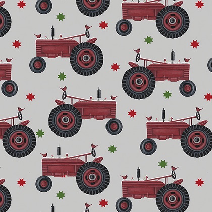 Benartex Artistry - Winter at The Farm - Tractor Joy, Light Grey