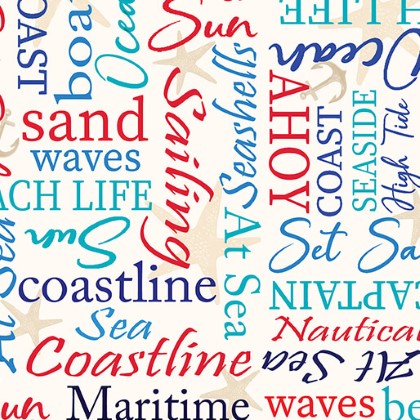 Benartex Kanvas Studio - High Tides - Coastal Words, Multi