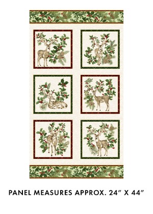 Benartex Traditions - Winter in The Pines - 24' Deer Panel, Cream