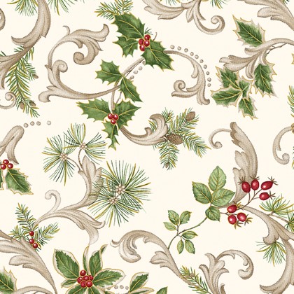 Benartex Traditions - Winter in The Pines - Magic Scroll Pine, Cream