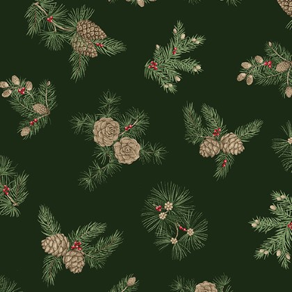 Benartex Traditions - Winter in The Pines - Pine Cones, Dark Pine