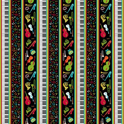 Blank Quilting - All That Jazz - Music Border Stripe, Black