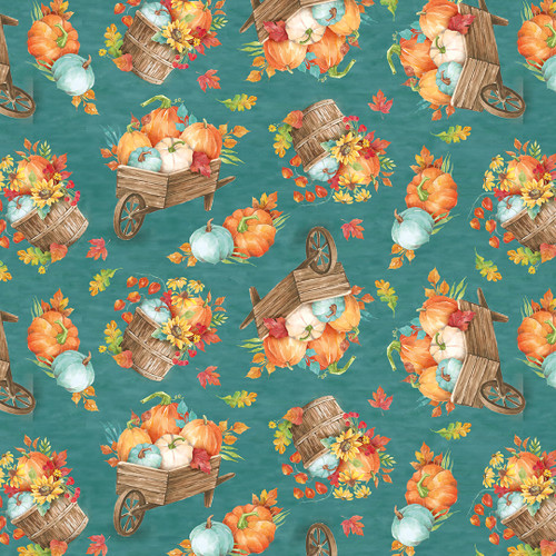 Blank Quilting - Autumn Blessings - Wheelbarrows, Teal