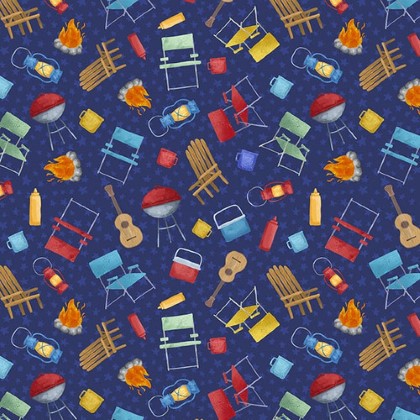 Blank Quilting - Camp USA - Camping Motifs, Dark Blue