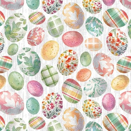 Blank Quilting - Easter Wishes - Easter Eggs, White