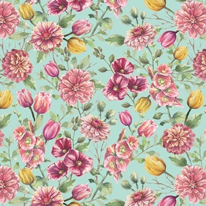 Blank Quilting - Easter Wishes - Spring Flowers, Turquoise