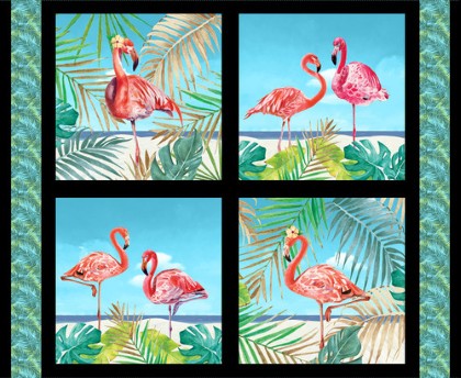 Blank Quilting - Flock Star - 36' Flamingo Pillow Panel, Aqua