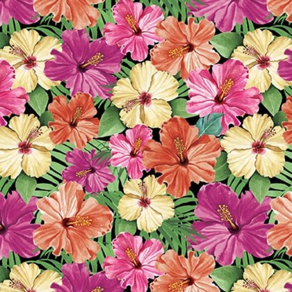 Blank Quilting - Flock Star - Hibiscus Flowers, Pink