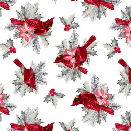 Blank Quilting - Holiday Style - Cardinals, White