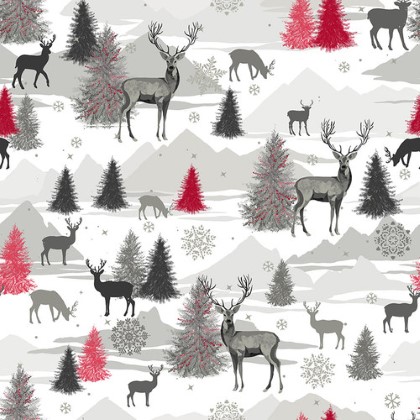 Blank Quilting - Holiday Style - Deer Scenic, Light Gray