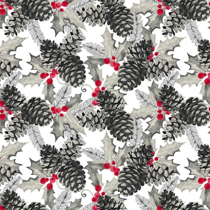 Blank Quilting - Holiday Style - Pinecones, Light Gray