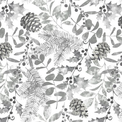 Blank Quilting - Holiday Style - Winter Foliage With Pinecones, Light Gray