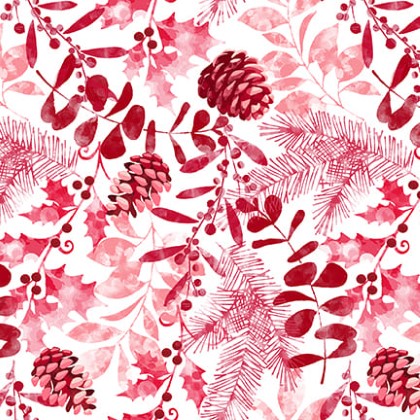 Blank Quilting - Holiday Style - Winter Foliage With Pinecones, Red