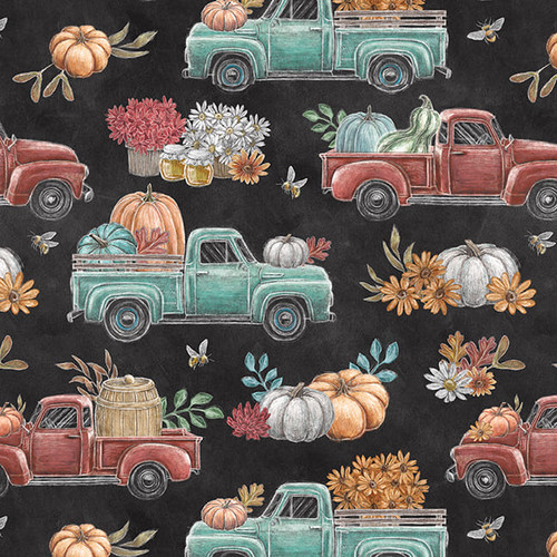 Blank Quilting - Late Summer Harvest - Trucks & Pumpkins, Charcoal