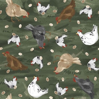 Blank Quilting - Rise With The Sun - Chickens, Dark Green