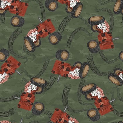 Blank Quilting - Rise With The Sun - Tractors, Dark Green