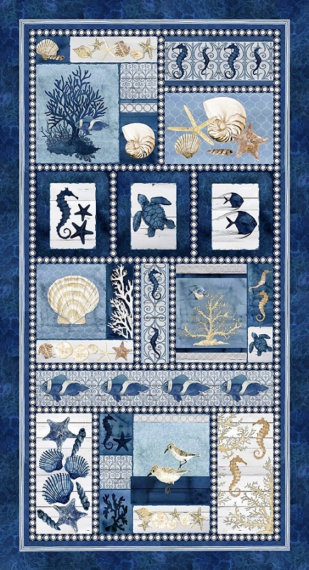 Blank Quilting - Seaside Serenity - 24' Sea Life Panel, Navy