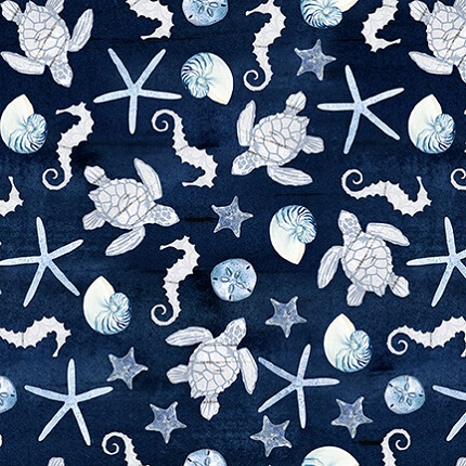 Blank Quilting - Seaside Serenity - Mixed Sea Life, Navy