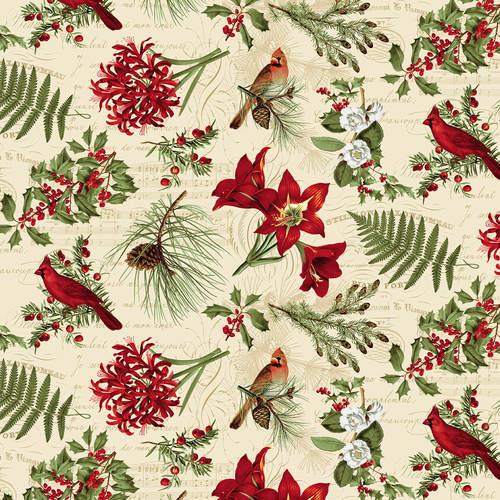 Blank Quilting - Yuletide Botanica - Large Floral, Ivory