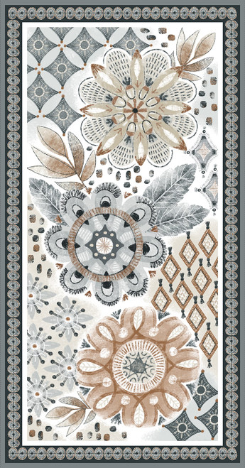 Blank Quilting - Zanzibar - 24' Floral Panel, Lt Gray