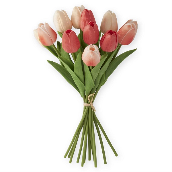 Bouquet - Tulip 13.5'. Coral & Peach (Real Touch)