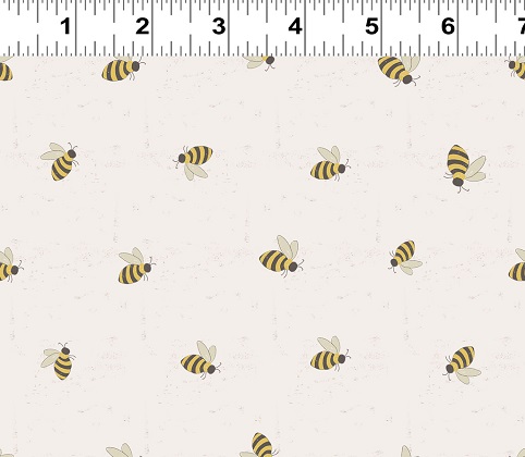 Clothworks - Happy Day Farm - Bees, Light Khaki