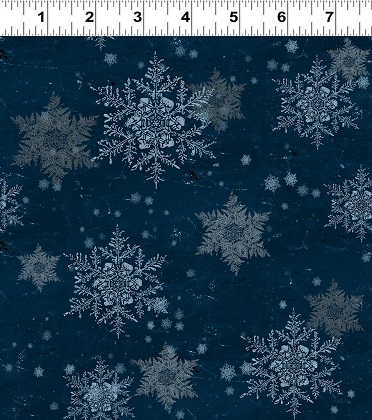 Clothworks - Snow Mountain - Snowflakes, Dark Denim