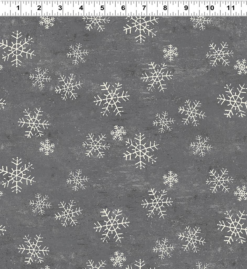 Clothworks - Snow Mountain Flannel - Snowflakes, Dark Gray