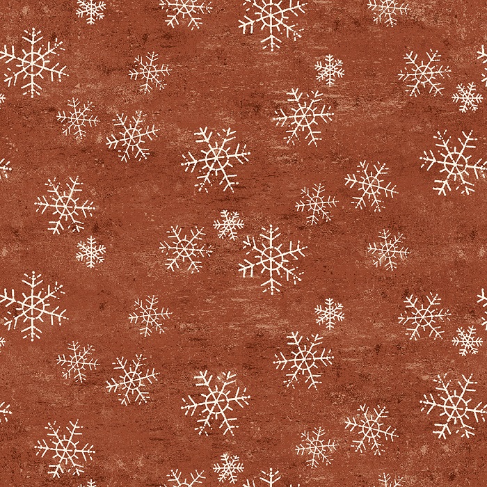 Clothworks - Snow Mountain Flannel - Snowflakes, Dark Rust