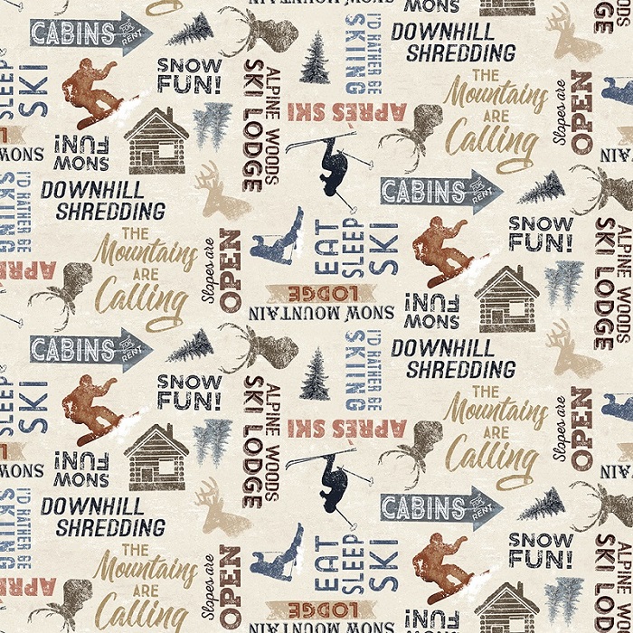 Clothworks - Snow Mountain Flannel - Words, Multi