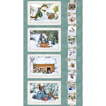 Clothworks - The Secret Life of Squirrels II - 24' Placemat Panel, Teal