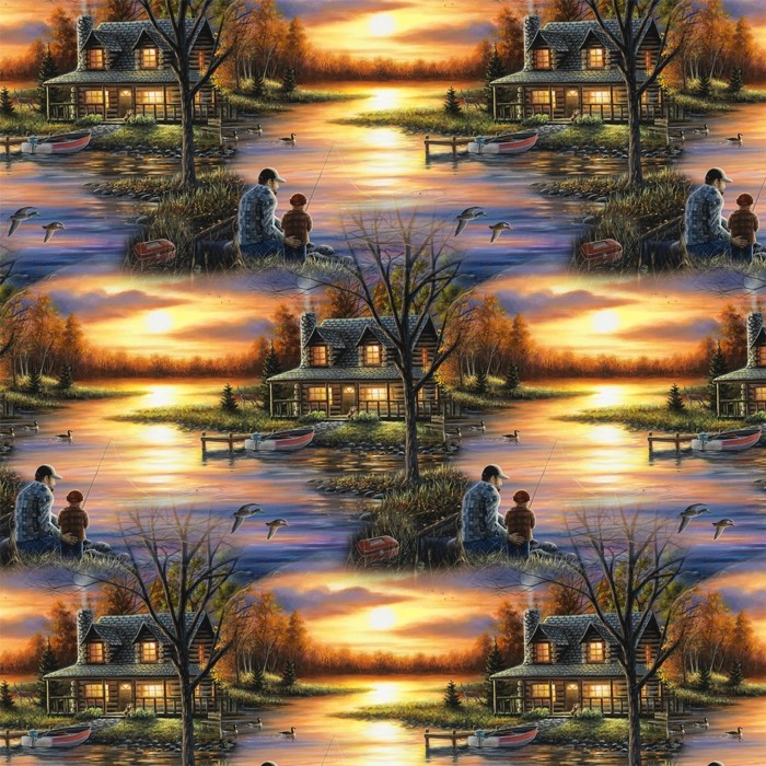 Print Concepts - Real Tree - 36 Panel - Lakeside Sunset - Deer, Multi -  Lancaster Home & Fabric