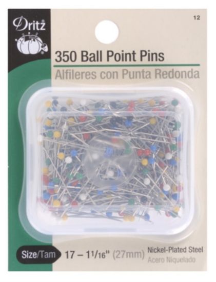 Dritz - Pins - 350 Ball Point Pins - Plastic Heads - Size 17 - 1 1/16th'