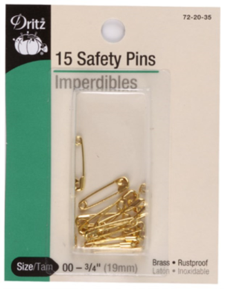 Dritz - Safety Pins - Brass Gilt - Size 00 - 15 ct. - 3/4' Long