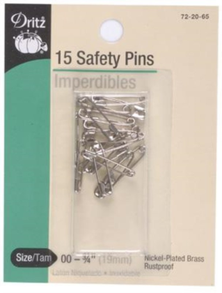 Dritz - Safety Pins - Nickle Plated Brass - Size 00 - 15 ct. - 3/4' Long