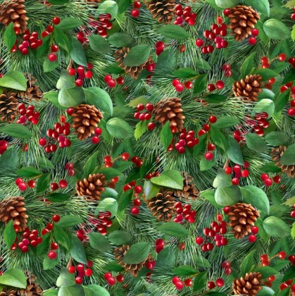 Elizabeth Studio - Birds & Berries - Pine Cones & Berries, Green