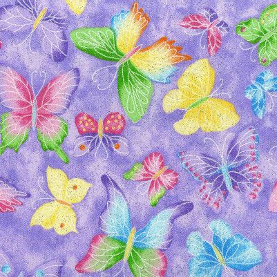 Fabric Traditions - Make Believe - Glitter Butterflies, Lavender