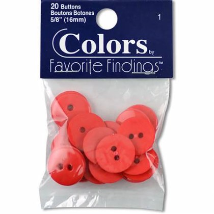 Favorite Findings Buttons - Colors - 5/8' - 2 Hole Buttons - 20 ct, Red