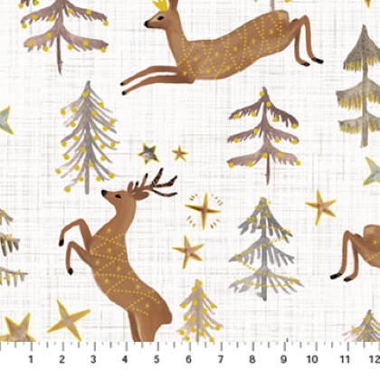 Figo Fabrics - Winter Dreams - Jumping Deer, White