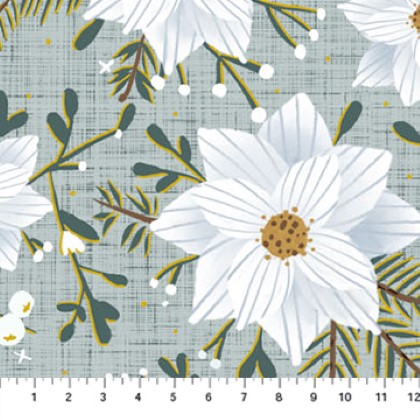 Figo Fabrics - Winter Dreams - White Poinsettias, Mint