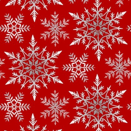 Henry Glass - 108' Crystal Frost - Snowflakes, Red/Gray