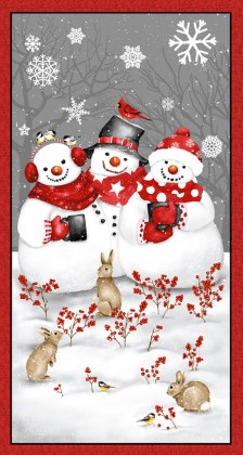 Henry Glass - Snow Crew - 24' Snowmen Panel, Red/Gray