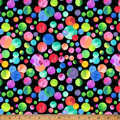 Hoffman California - Block Party - Multi-Colored Circles, Black