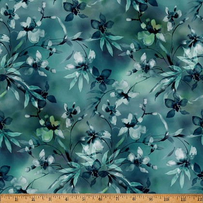 Hoffman California - Blush Garden - Tonal Floral, Turquoise